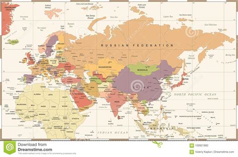 Eurasia Europa Russia China India Indonesia Thailand Map Vector