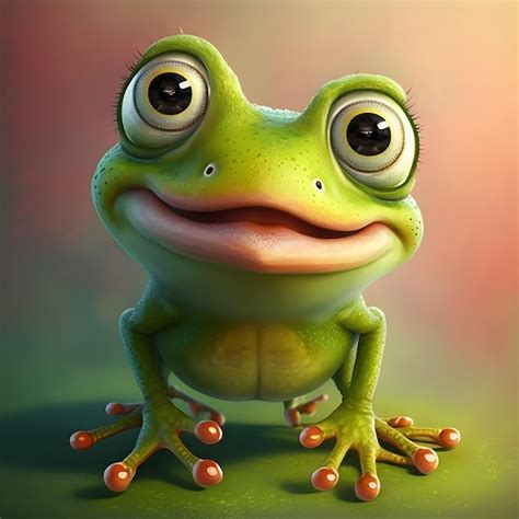 Premium Photo Super Cute Little Frog Rendered In The Style Of Pixar Cartoon Generative Ai