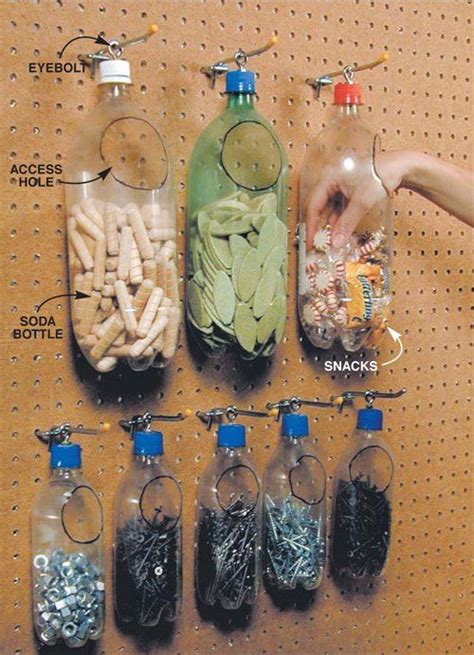 Several Bottles Filled With Different Types Of Items On A Peg Board