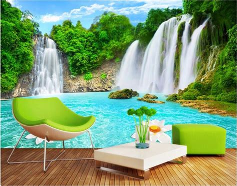 Custom Mural 3d Photo Wallpaper Green Forest Waterfall Lakes Room Decor