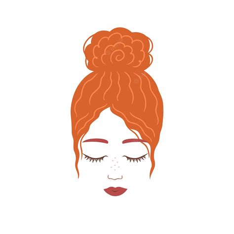 Premium Vector Red Curly Hair Bun Beautiful Girl With Freckles Hand