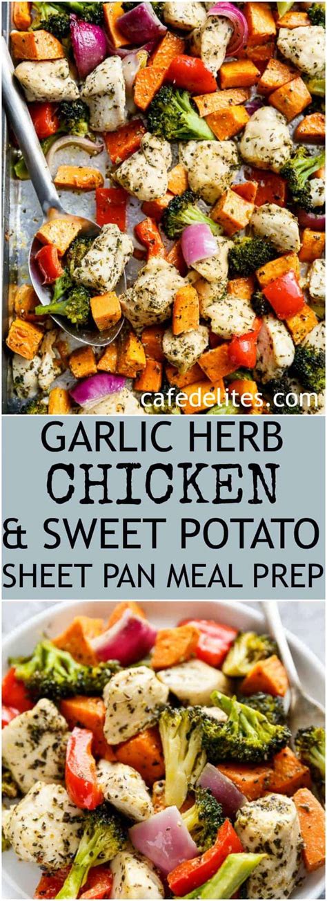 Order breakfast, lunch, and dinner meals online today! Garlic Herb Chicken & Sweet Potato Sheet Pan Meal Prep ...