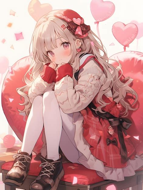 Premium Photo Cute Chibi Lofi Anime Manga Girl Valentines Day Hearts