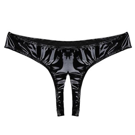uk women s pvc leather wet look open crotch latex bikini briefs underwear panty ebay