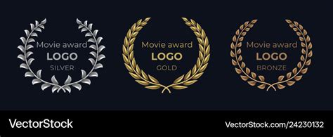Movie Award Logo Laurel Golden Emblems Winner Vector Image