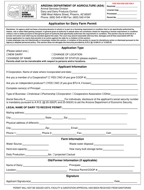 Arizona Application For Dairy Farm Permit Fill Out Sign Online And Download Pdf Templateroller