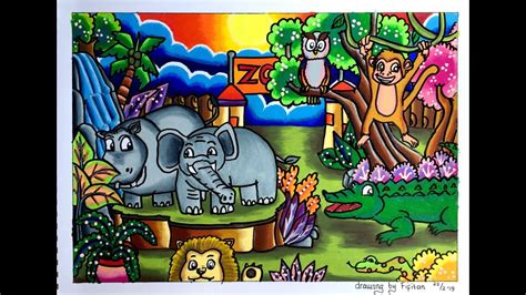 Cara Gradasi Warna Ep 92 Tema Gambar Kebun Binatang Zoo Youtube