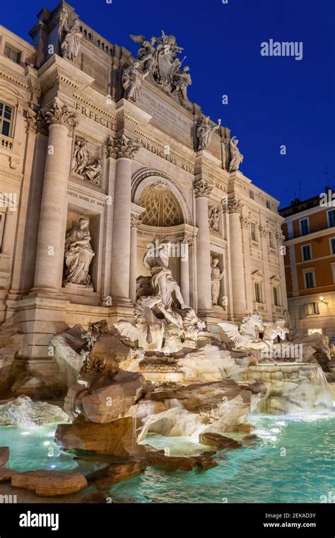Italy Rome Trevi Fountain Ornate Baroque Style Fountain Stock Photo