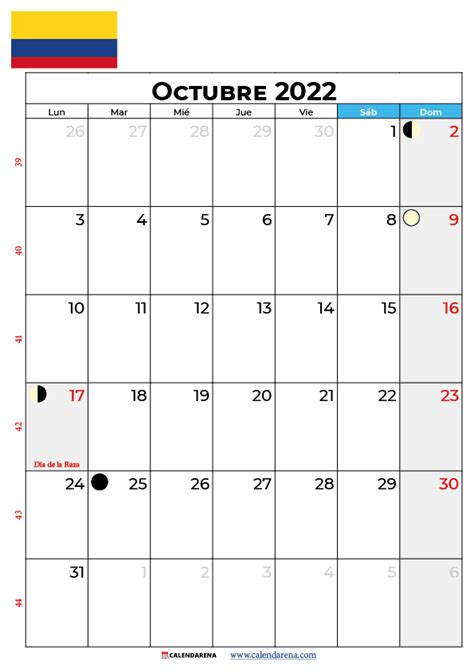 Calendario Octubre 2022 Colombia Para Imprimir