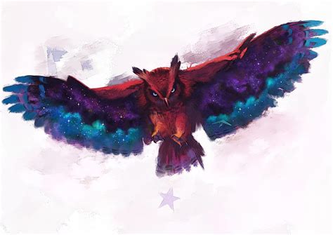 Purple Red And Teal Owl Painting Owl Digital Art Hd Wallpaper
