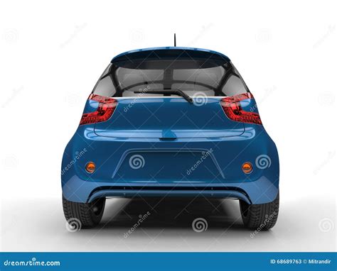 Dark Blue Compact Car Glossy Paint Rear View Stock Illustration