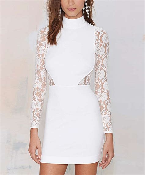 white lace turtleneck dress lace bodycon dress long sleeve white bandage dress lace panel dress