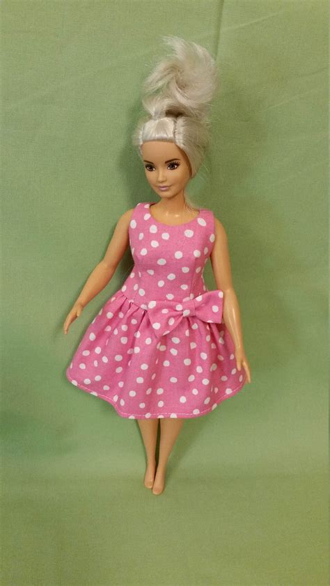 Curvy Barbie Dress Pink With White Dots Dressmaker Details Etsy Barbie Dress Curvy Barbie