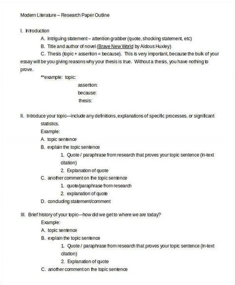 Printable Research Paper Outline Template 8 Free Word Pdf Documents
