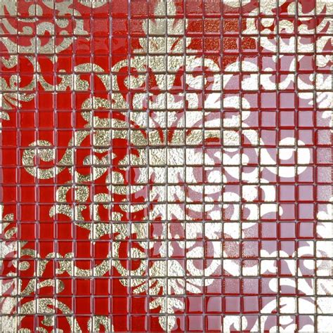 Crystal Glass Tile Red Puzzle Mosaic Tile Murals Crystal Backsplash