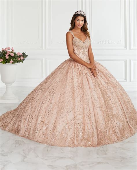 Sweetheart Glitter Quinceanera Dress By Fiesta Gowns 56387 0 Rose Gold Gold Quince Dresses
