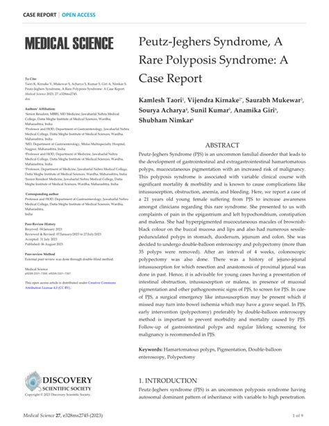 PDF Peutz Jeghers Syndrome A Rare Polyposis Syndrome A Case Report