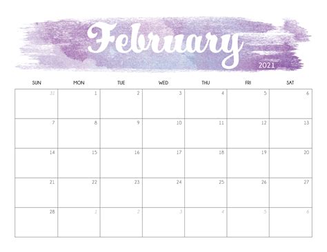 February 2021 Calendar Printable Monthly Calendar February 2021 Free