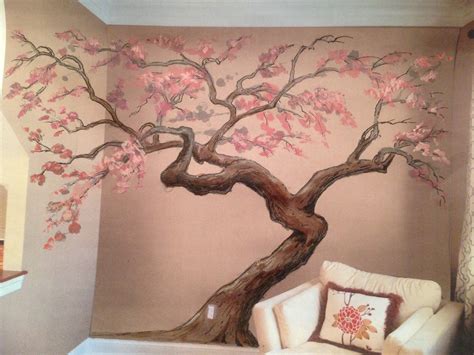 Cherry Blossom Simple Tree Wall Painting Ideas Red Cherry Blossom