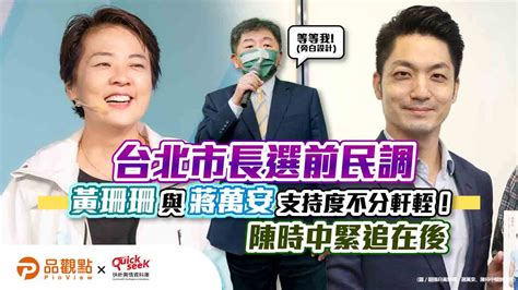 台北市長選前民調 黃珊珊337與蔣萬安332支持度不分軒輊，陳時中273緊追在後｜政治