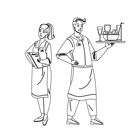 Waiter Restaurant Workers Man And Woman Vector 8246342 Vector Art At