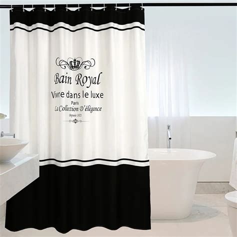 Luxury Waterproof Polyester Fabric Bathroom Curtain Black Apricot Striped Quality Bath Curtain