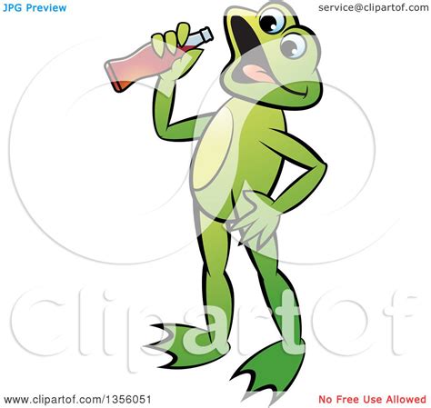 Clipart Of A Cartoon Green Frog Drinking A Soda Royalty Free Vector