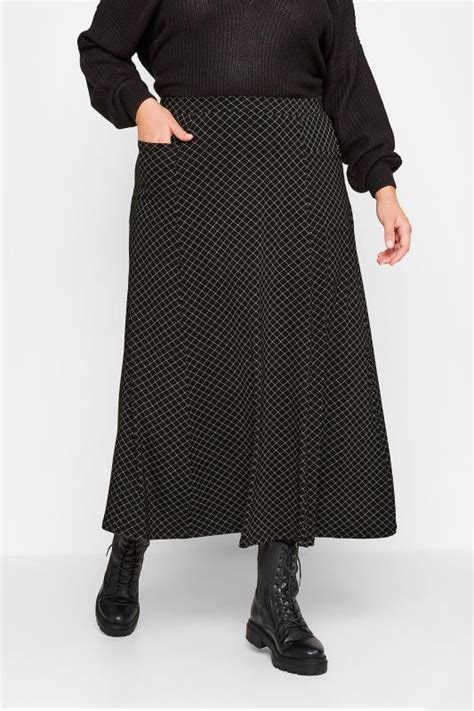 Plus Size Black Diamond Print Maxi Skirt Yours Clothing