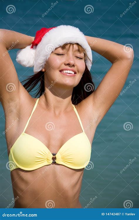 Woman In Bikini And Hat Of Santa Claus Stock Image Image Of Girl