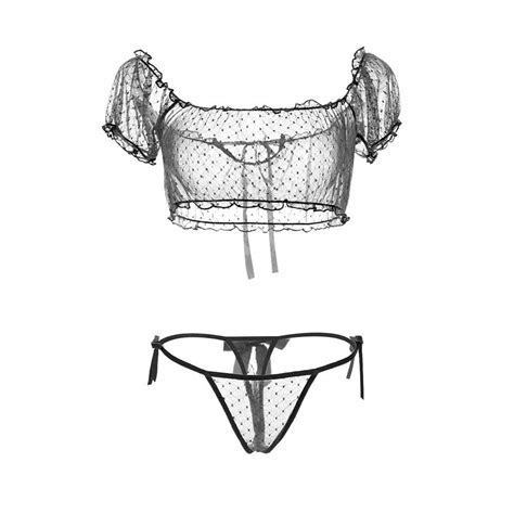buy cosprofe women s chiffon sexy lingerie 2pcs polka dot sheer mesh underwear off shoulder