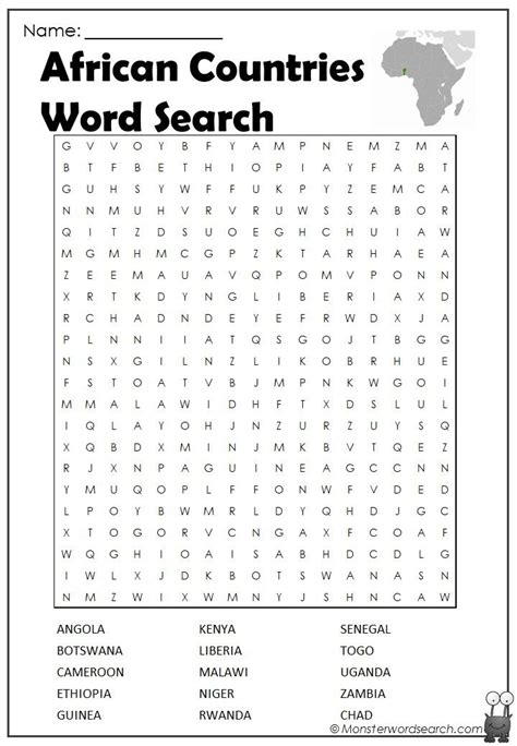 African Countries Word Search Monster Word Search