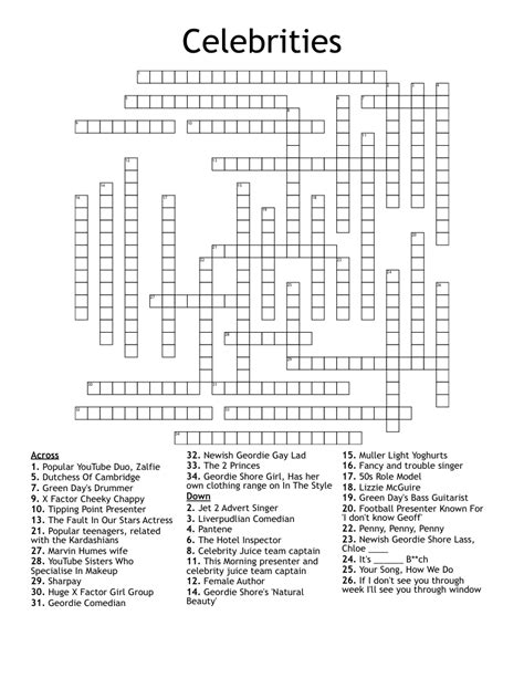 Printable Celebrity Crossword Puzzles Crossword Puzzles Printable