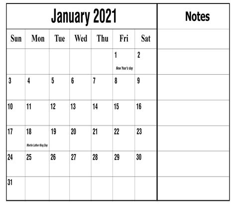 2021 Calendar For January 2021 Example Calendar Printable