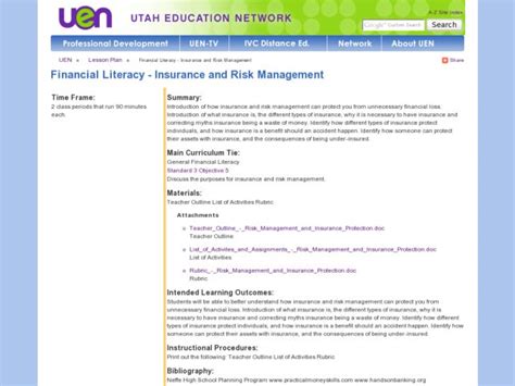 There's more to financial planning than money. Financial Literacy - Insurance and Risk Management Lesson Plan for 7th - 12th Grade | Lesson Planet