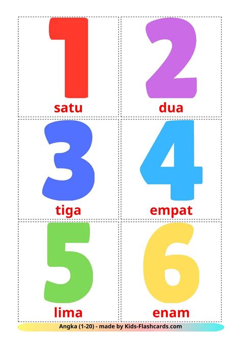 20 Free Numbers 1 20 Flashcards Pdf Indonesian Words