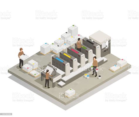 Printing House Polygraphy Isometric Composition Stock Illustration