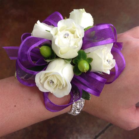 Purple Ribbon White Rose Wrist Corsage Diy Wrist Corsage Prom Corsage