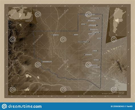 La Pampa Argentina Sepia Labelled Points Of Cities Stock