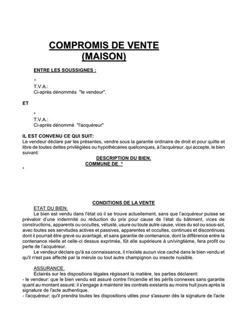 Compromis De Vente Maison DOC PDF Page Sur