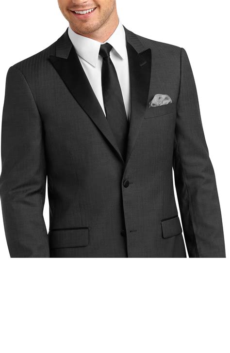 Tallia Charcoal Gray Herringbone Slim Fit Tuxedo - Men's Suits | Men's ...