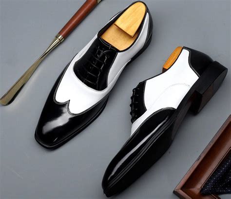 Black And White Mens Dress Genuine Leather Oxford Shoes For Men Casual