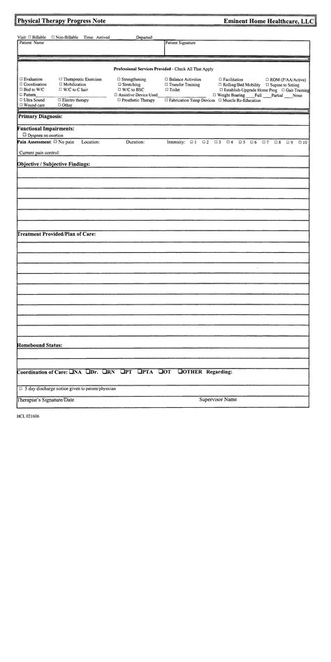 Physical Therapy Progress Note Templates At
