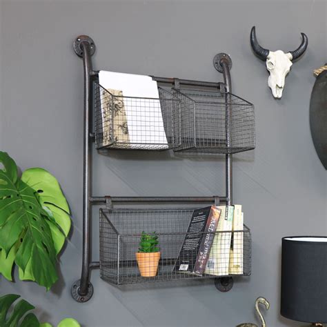 Cleveland is a collection of two colours wall mounted storage units for the bedroom, also available in one single colour. Industrial Wall Mounted Basket Storage Unit - Melody Maison®