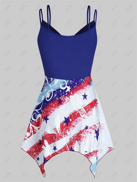 25 Off 2020 Plus Size American Flag Hanky Hem Ruched Cami Tank Top In Deep Blue Dresslily