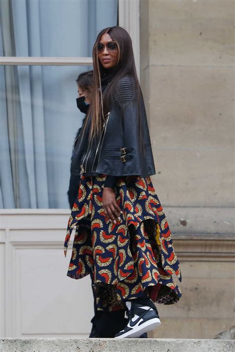 Naomi Campbell In A Black Leather Jacket Arrives At The Fendi Show At