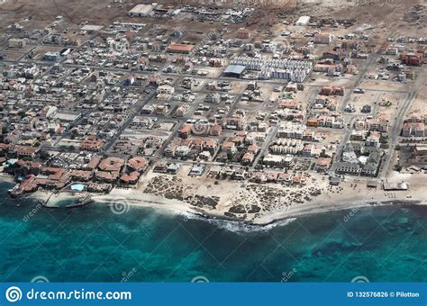 Aerial View At Santa Maria City From Airplane Cape Verde Stock Photo