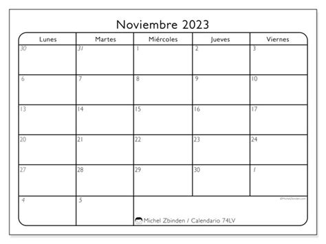 Calendario Noviembre De 2023 Para Imprimir “444ld” Michel Zbinden Mx