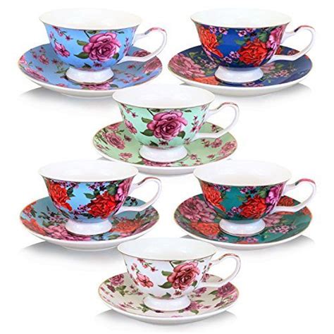 Btät Tea Cups Tea Cups And Saucers Set Of 6 Tea Set Floral Tea Cups 7oz Tea Cups And