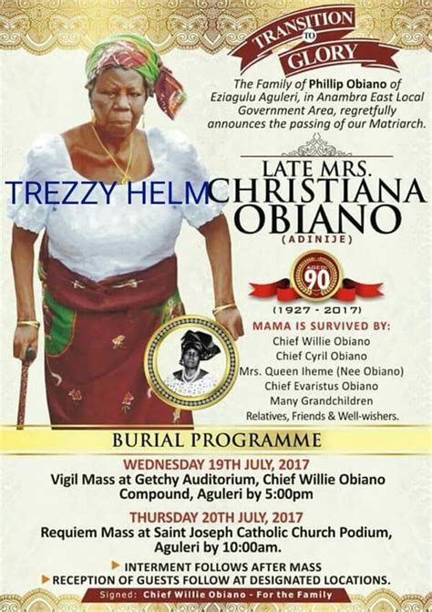Therefore, you will see many articles dedicated to these disciplines. Burial Poster Of Christiana Obiano, Governor Willie Obiano ...