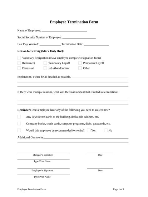 Printable Employee Termination Form Complete With Ease Airslate Signnow